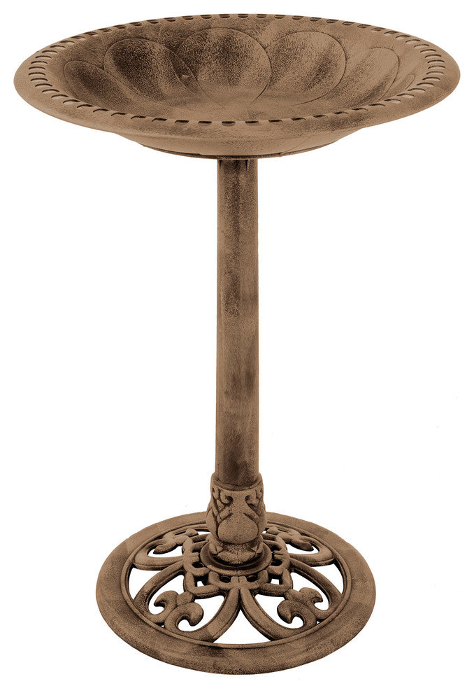 Pure Garden Resin Bird Bath With Antique Scroll Design Bronze