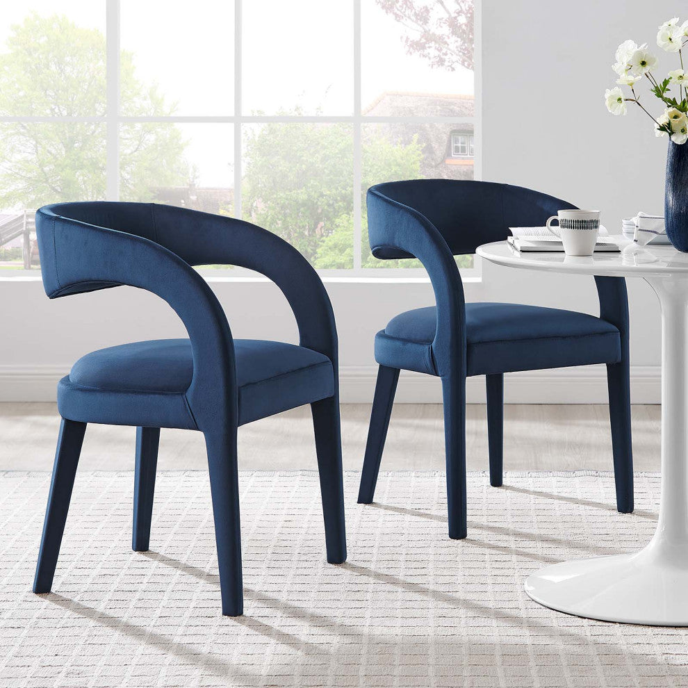 Pinnacle Performance Velvet Dining Chair Set of 2, Midnight Blue