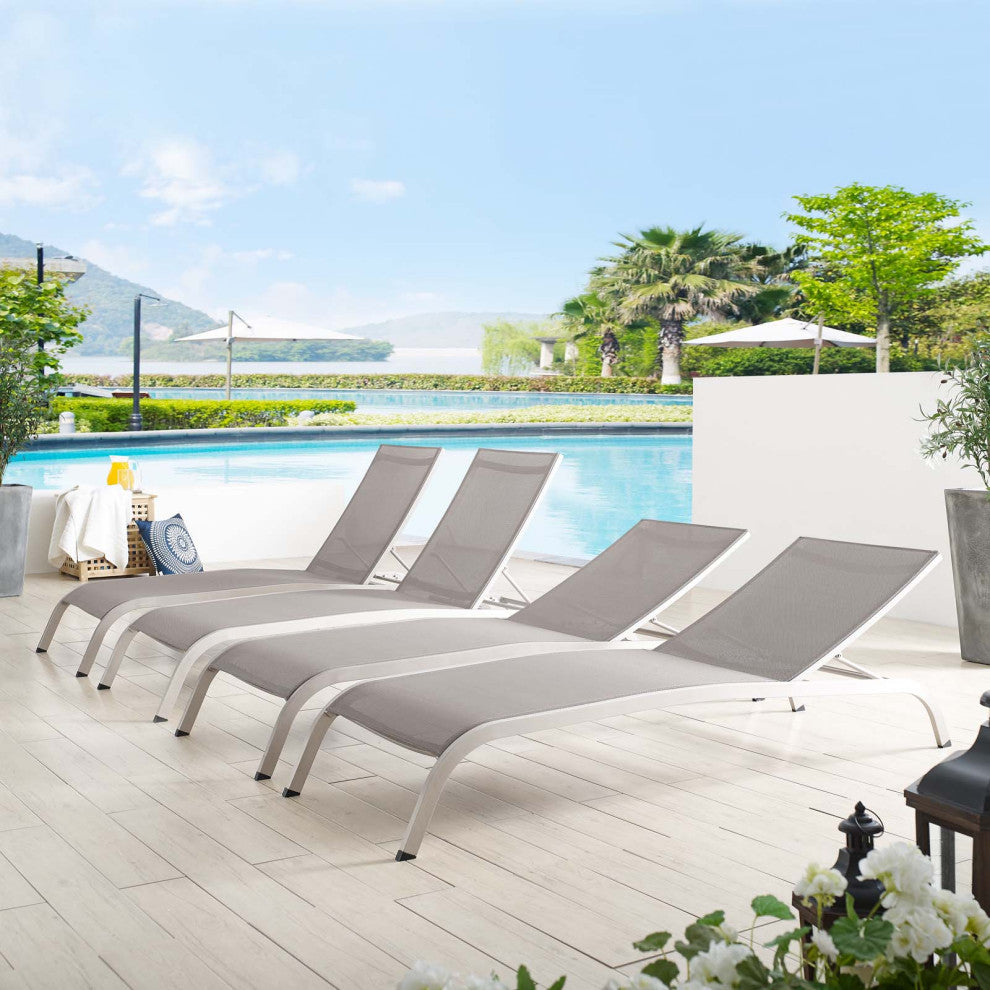 Savannah Outdoor Patio Mesh Chaise Lounge Set of 4 Gray