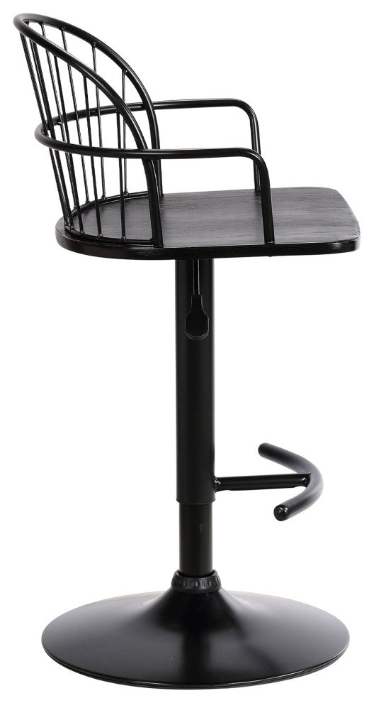 Black Wood and Metal Adjustable Curve Back Bar Stool
