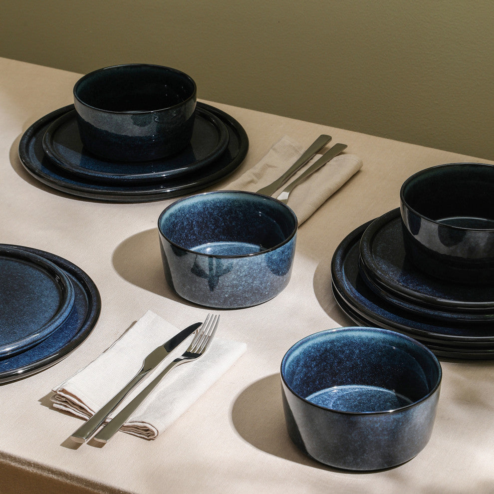 Stone Lain Eden Stoneware 12-Piece Dinnerware Set, Dark Blue