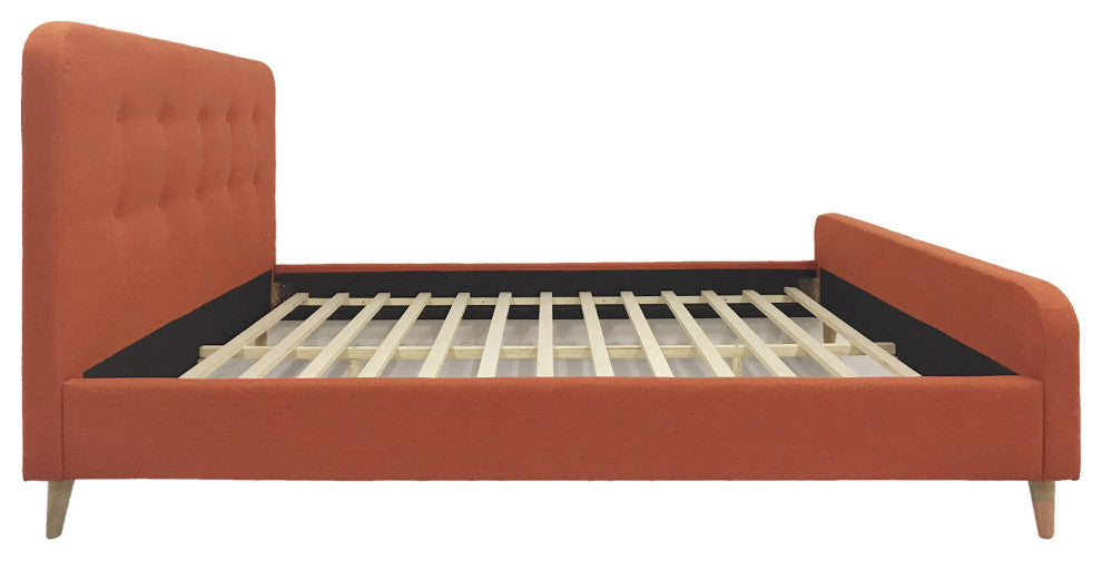 GDF Studio Baron Mid Century Velvet Queen Platform Bed Frame, Burnt Orange/Natural