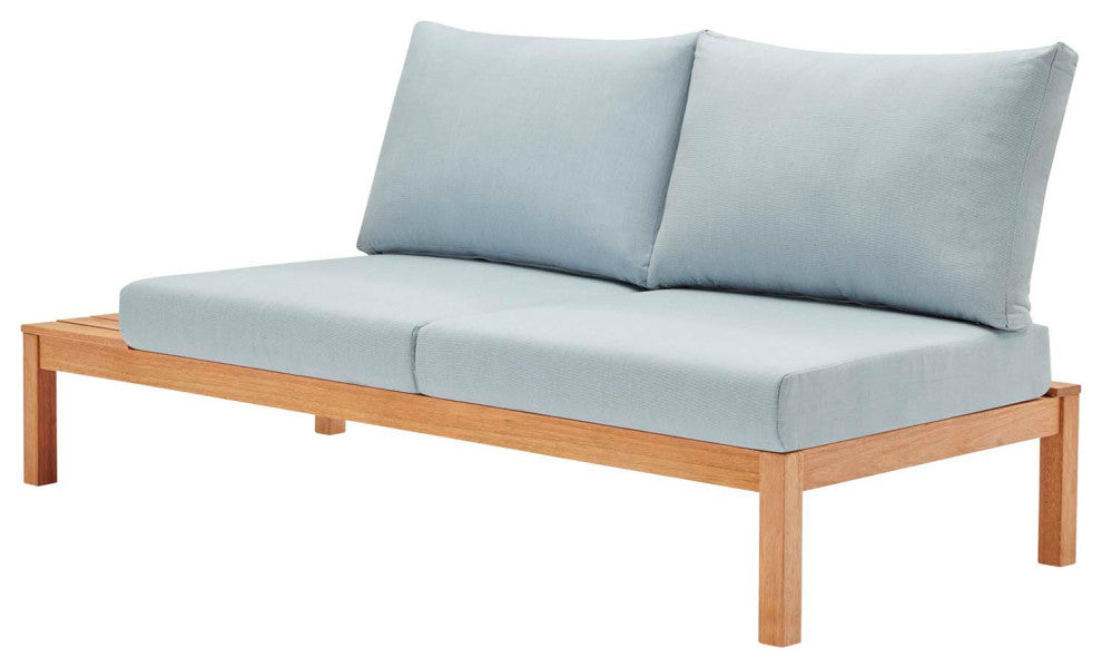 Lounge Sectional Sofa Chair Set, Wood, Brown Natural Blue, Modern, Outdoor Patio