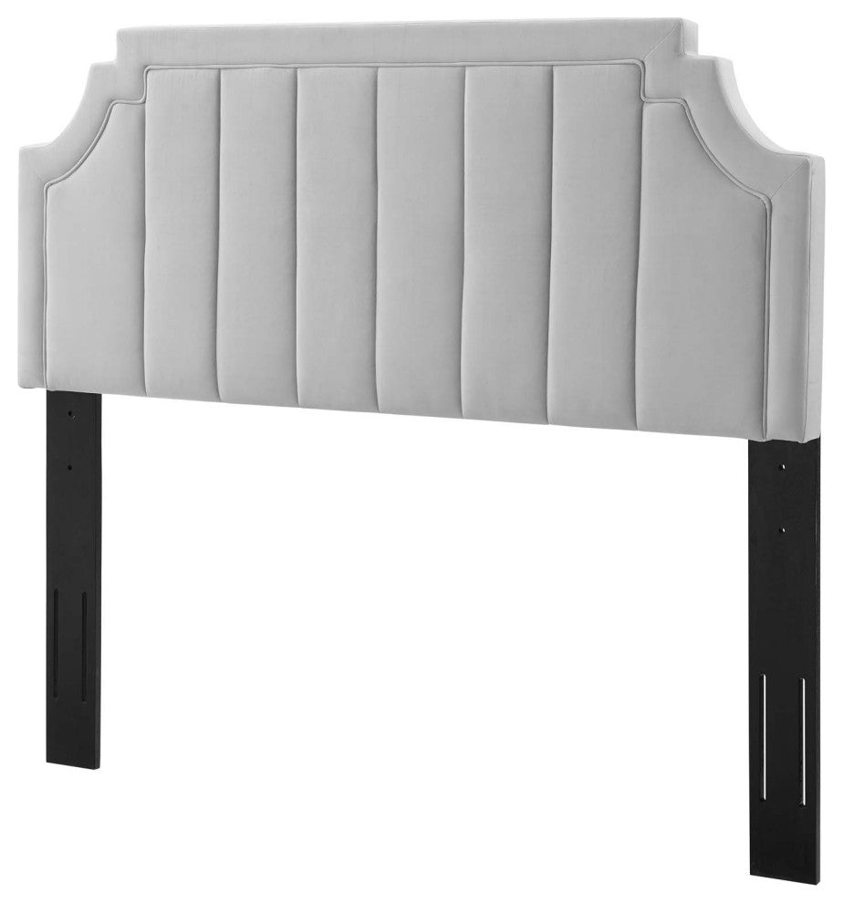 Tufted Headboard, King Size, Velvet, Light Gray, Modern Contemporary