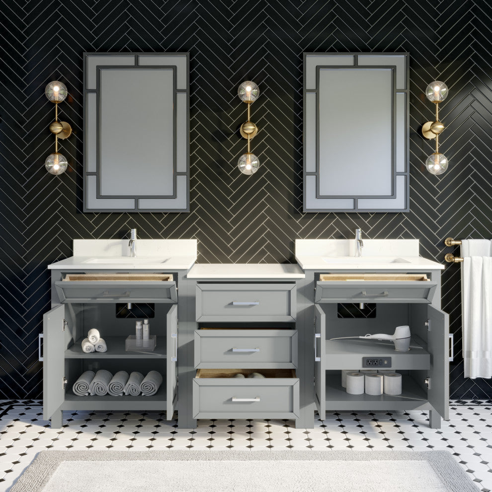Terrence 84" Vanity with Power Bar and Drawer Organizer, Oxford Gray