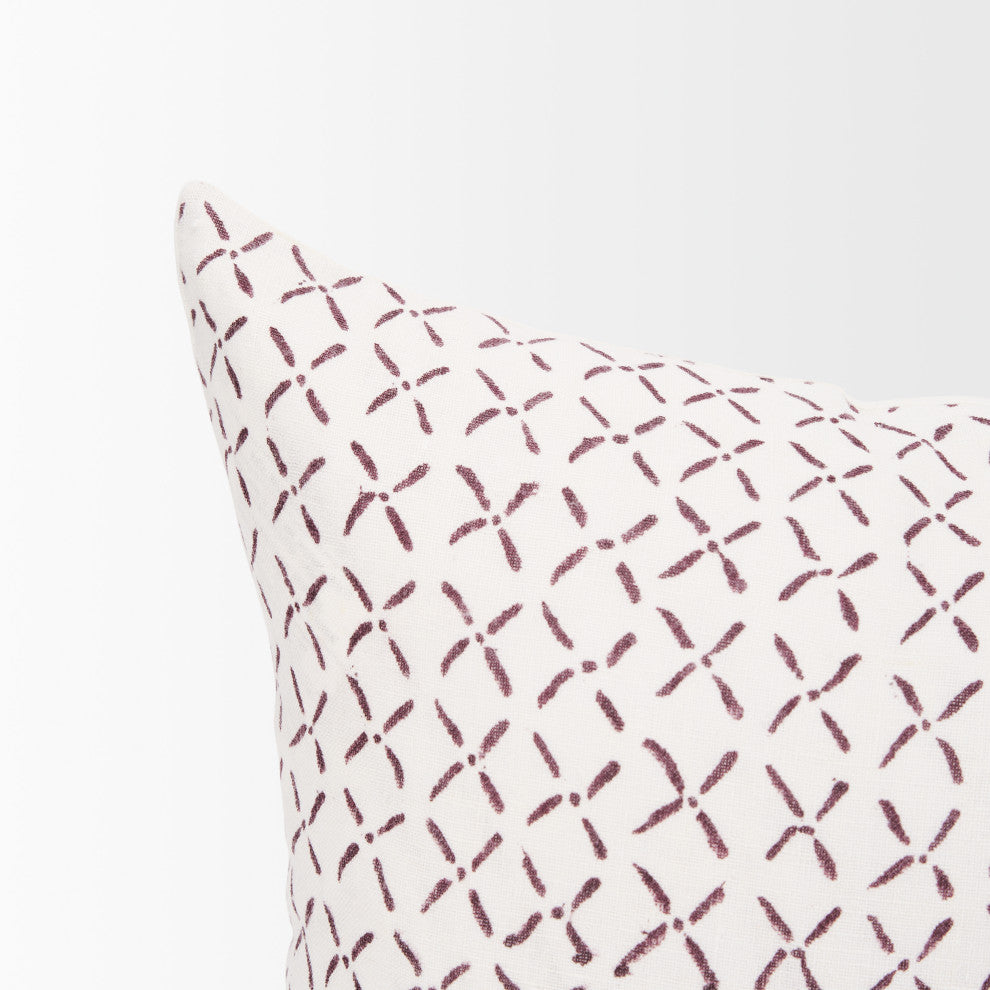 Jayden Cream With Merlot Print Linen Lumbar Decorative Pillow Cover