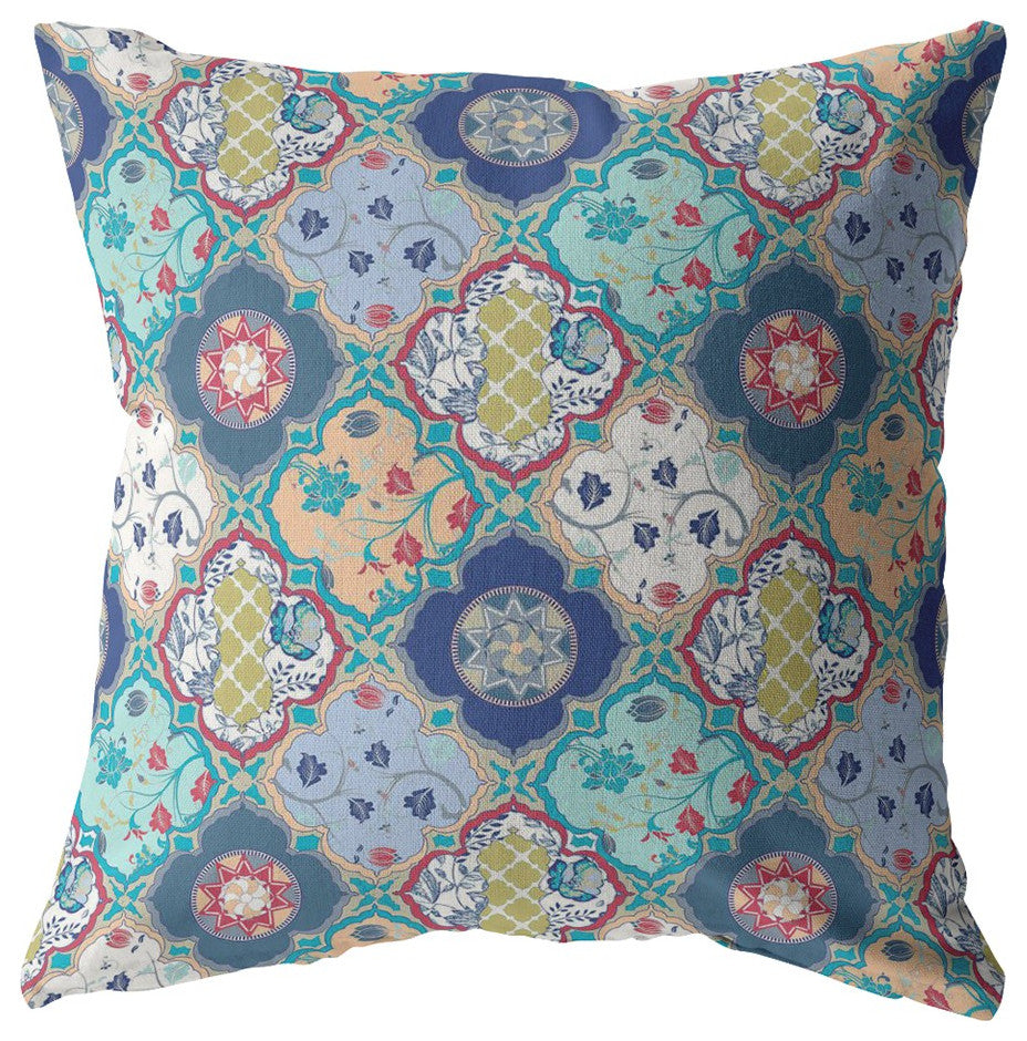 16 Blue Peach Trellis Suede Throw Pillow