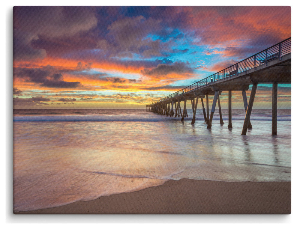 Dreamy Pier at Sunset Coastal Landscape Photo Canvas Wall Art Prints, 18" X 24"