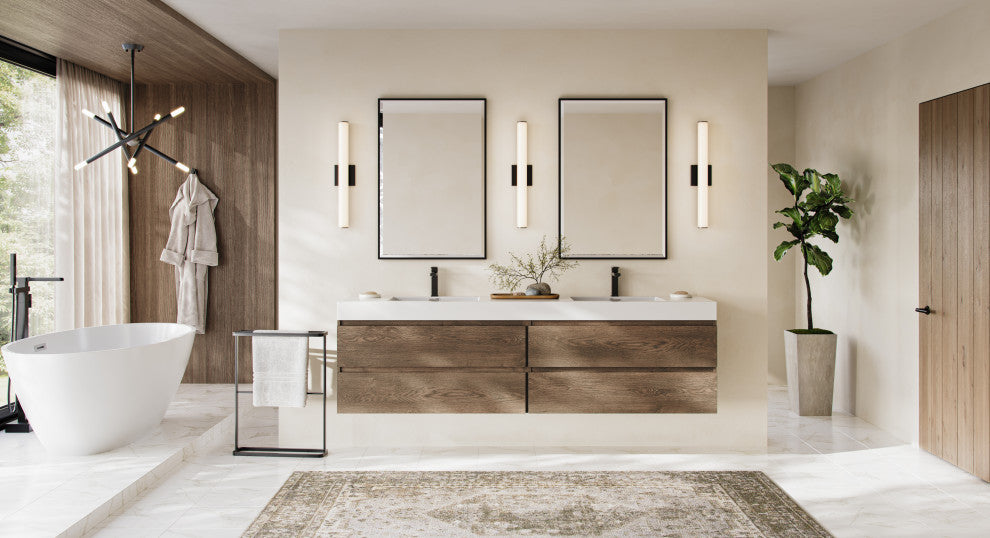 Boutique Bath Vanity, Butternut, 80", Double Sink, Freestanding