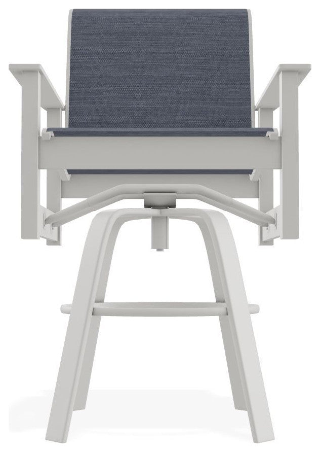 Leeward Sling Bar Height Outdoor Swivel Armchair, Augustine Denim/Snow