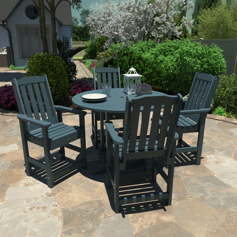 Springville 5-Piece Round Counter Dining Set, Weathered Acorn, Nantucket Blue