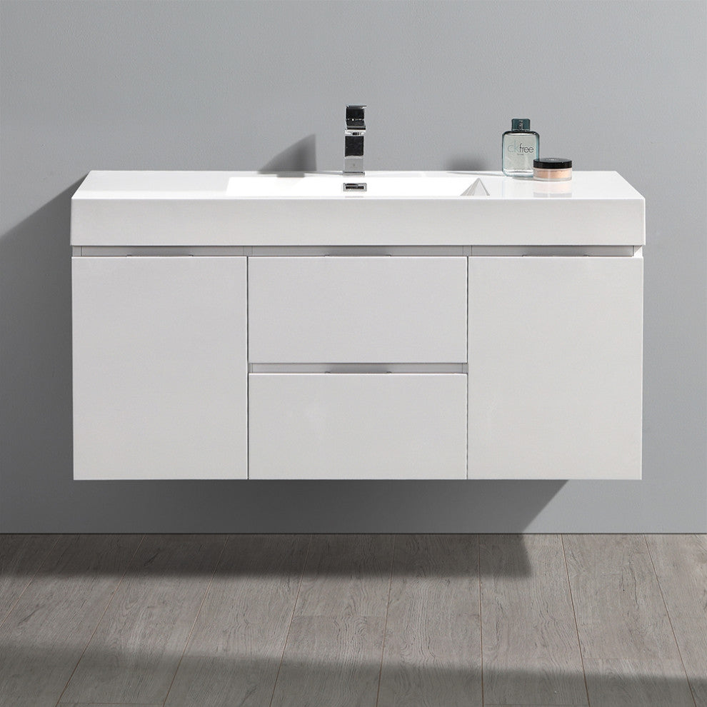 Valencia Wall Hung Bathroom Vanity, Glossy White, 48"
