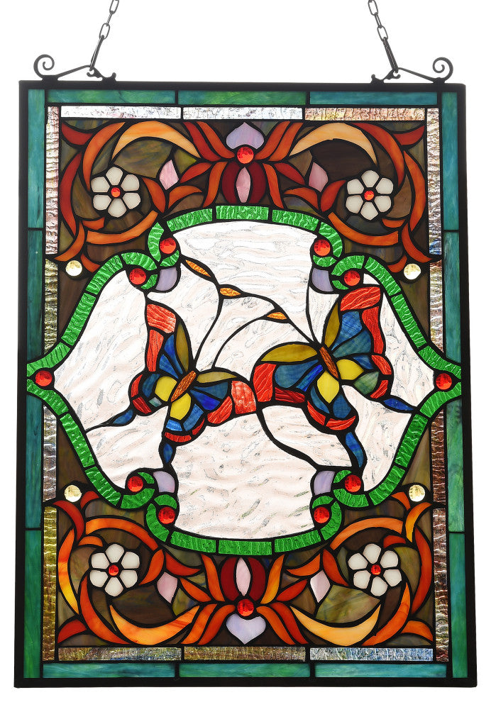 CHLOE Lighting Annabella Tiffany Animal Design Window Panel 18"x25"