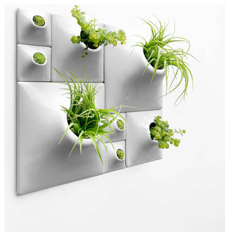 Modern Wall Planter Set, Node Living Wall, Ceramic, BS2, Light Gray