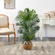 4' Areca Faux Palm Tree, Boho Handmade Natural Cotton Woven Planter W/Tassels