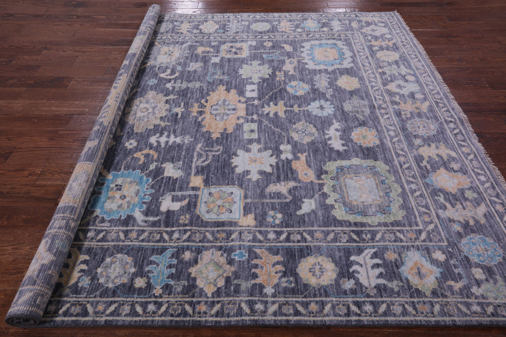 8' Square Hand-Knotted Turkish Oushak Wool Rug - Q13374
