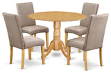 5Pc Round 42" Kitchen Table, Two 9-Inch Drop Leaves, Four Chair, Dark Khaki