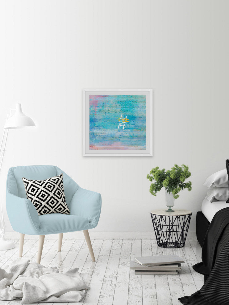 "Orange Kayaks" Framed Painting Print, 24"x24"
