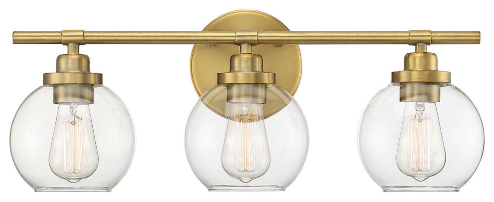 Carson Bathroom Vanity Light, Warm Brass, 3-Light Bath