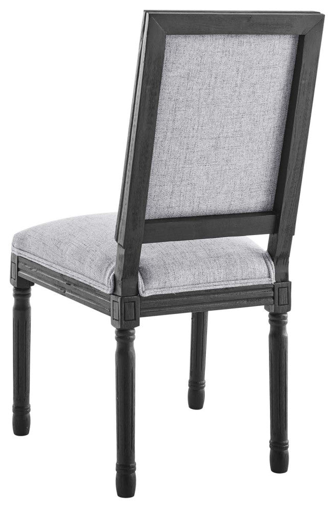 French Vintage Side Dining Chair, Fabric, Wood, Black Gray, Modern, Bistro