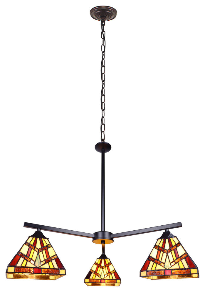 Vincent Mission Tiffany-Style 3 Light Chandelier 27" Wide