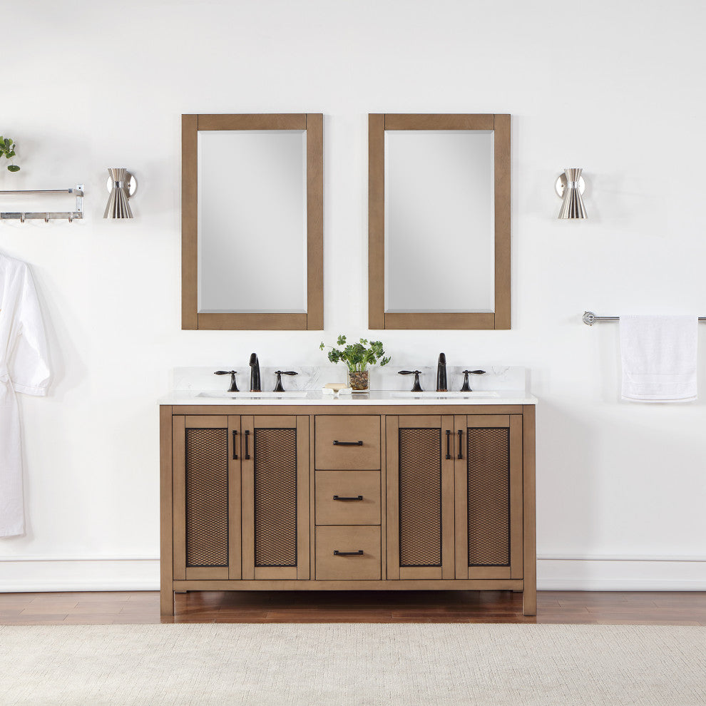 Ivy Rectangular Bathroom Wood Framed Wall Mirror, Brown Pine, 24"