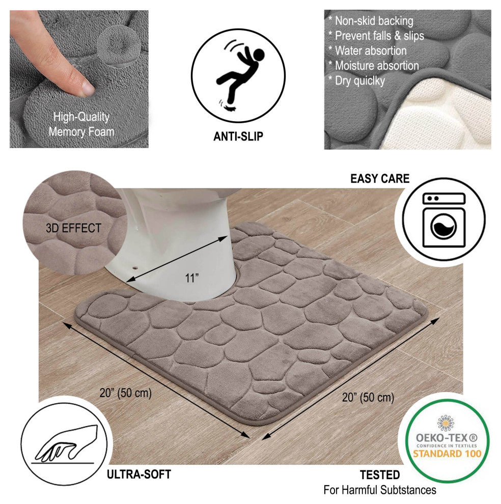 Bath Rug Memory Foam Mat 3D Pebble, Taupe, Contour Rug 20"x20"