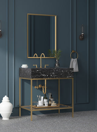 Marmo Bathroom Vanity, Black, 30" Wide, Brushed Brass Finish