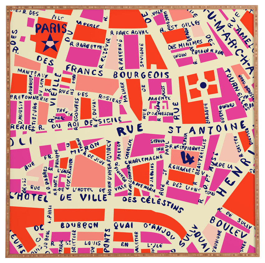 Deny Designs Holli Zollinger Paris Map Pink Framed Wall Art