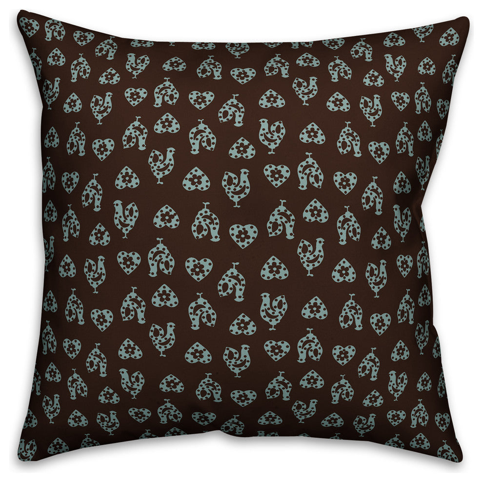 Gray Rooster Pattern Outdoor Throw Pillow, 20"x20"