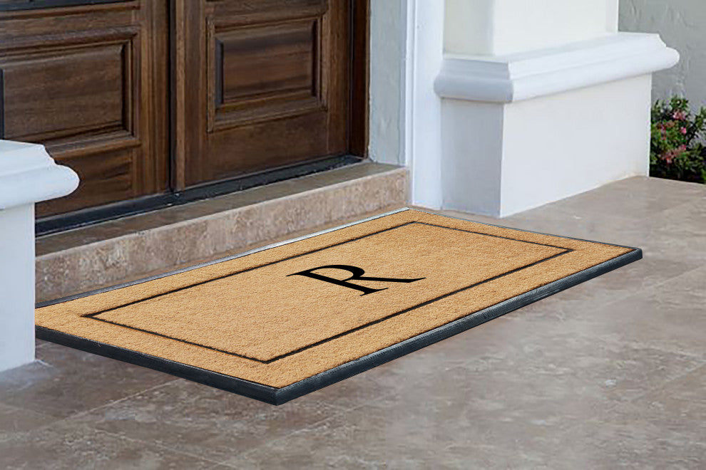 Natural Coir & Rubber Large Monogrammed Door Mat 30x60, R