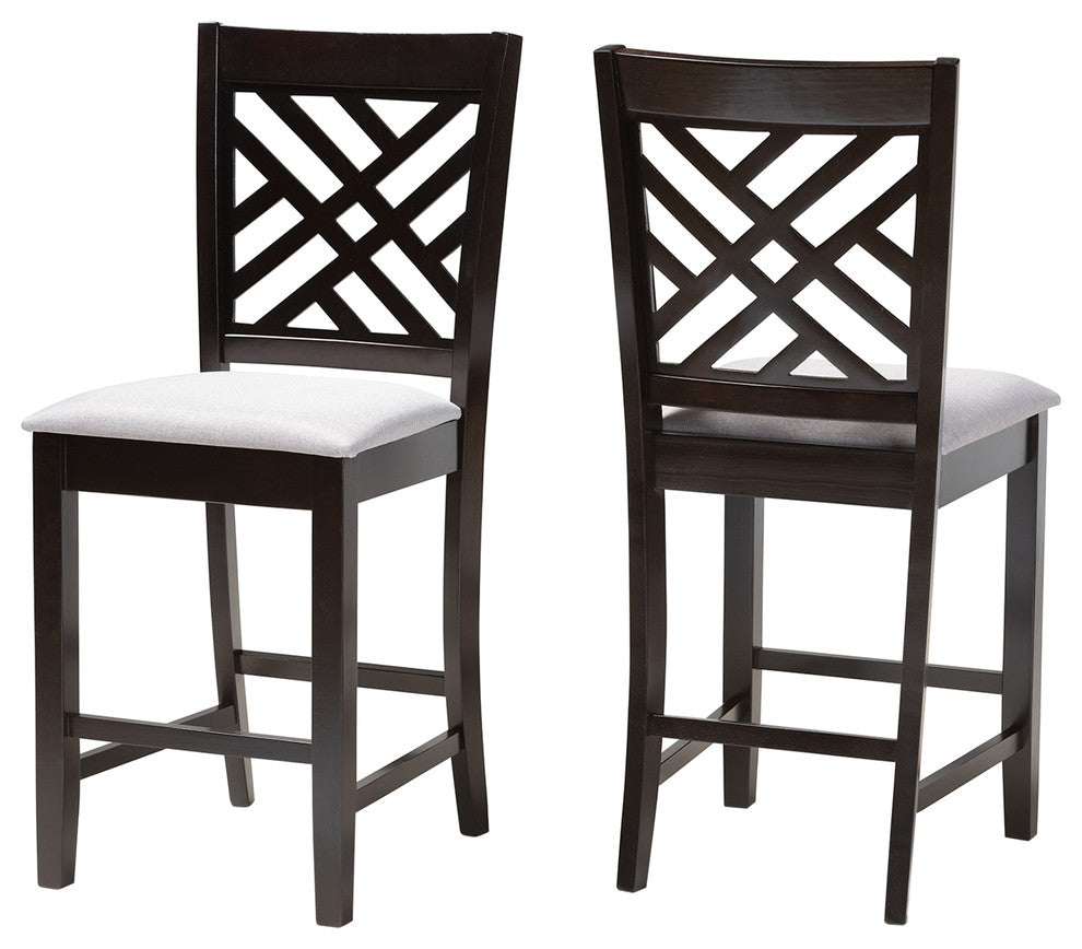 Antonia Gray Fabric Espresso Brown Finish Counter Height Pub Chairs, Set of 2