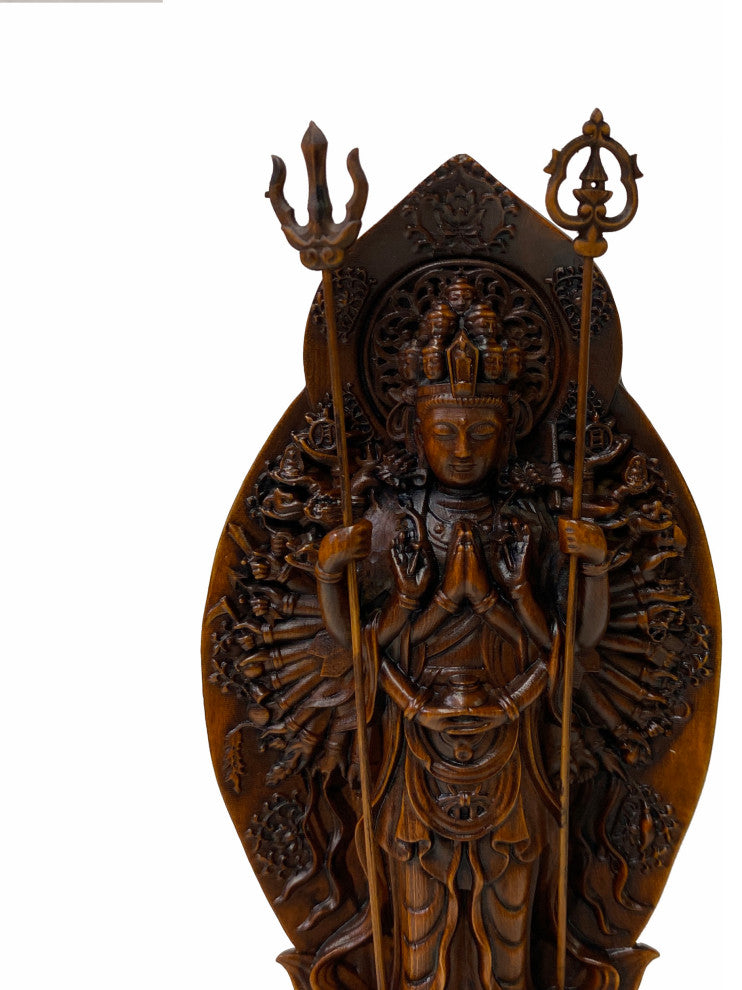 Chinese Brown Guan Yin Tara Bodhisattva Avalokitesvara Wood Statue Hws1741