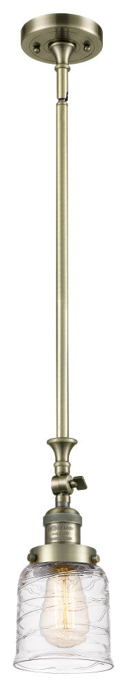 Small Bell 1 Light Mini Pendant, Antique Brass, Deco Swirl