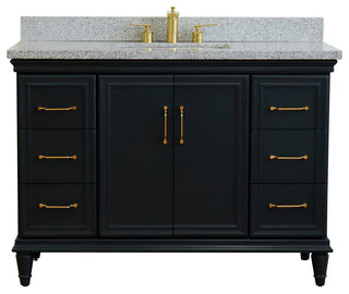 49" Single Sink Vanity, Dark Gray Finish With Gray Granite and Rectangle Sink
