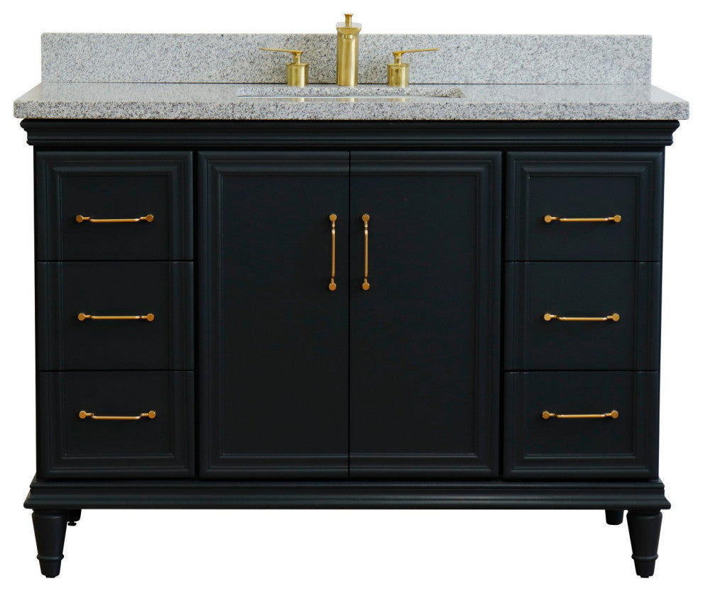 49" Single Sink Vanity, Dark Gray Finish With Gray Granite and Rectangle Sink
