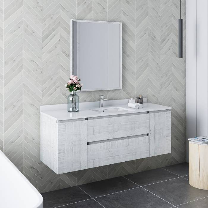Formosa Modern 54" Rustic White Wall Hung Single Sink Vanity Set, Faucet Fft1030