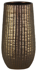 Cylindrical Vase, Engraved Zigzags, Tapered Bottom, Bronze, Large