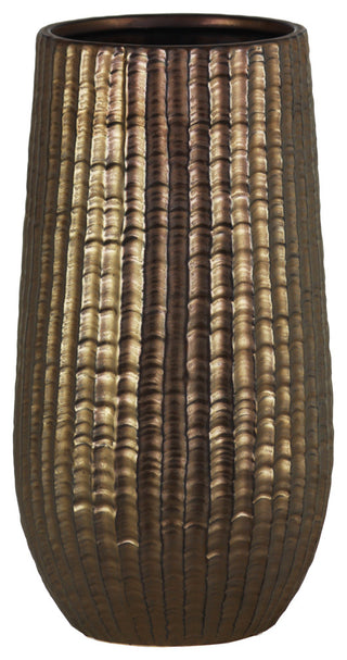 Cylindrical Vase, Engraved Zigzags, Tapered Bottom, Bronze, Large