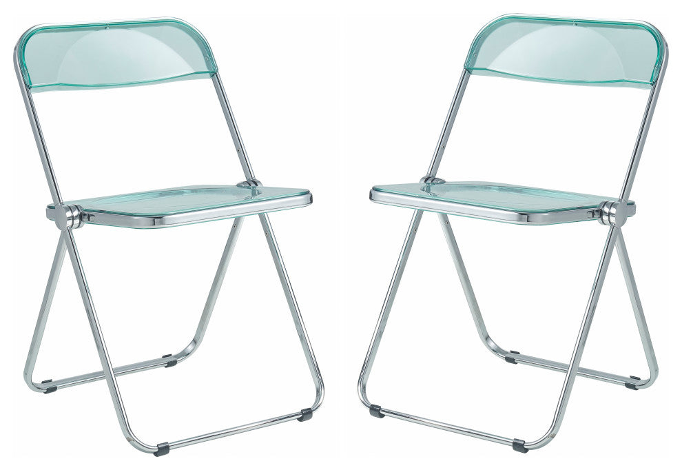 Lawrence Acrylic Folding Chair With Metal Frame, Set of 2, Jade Green