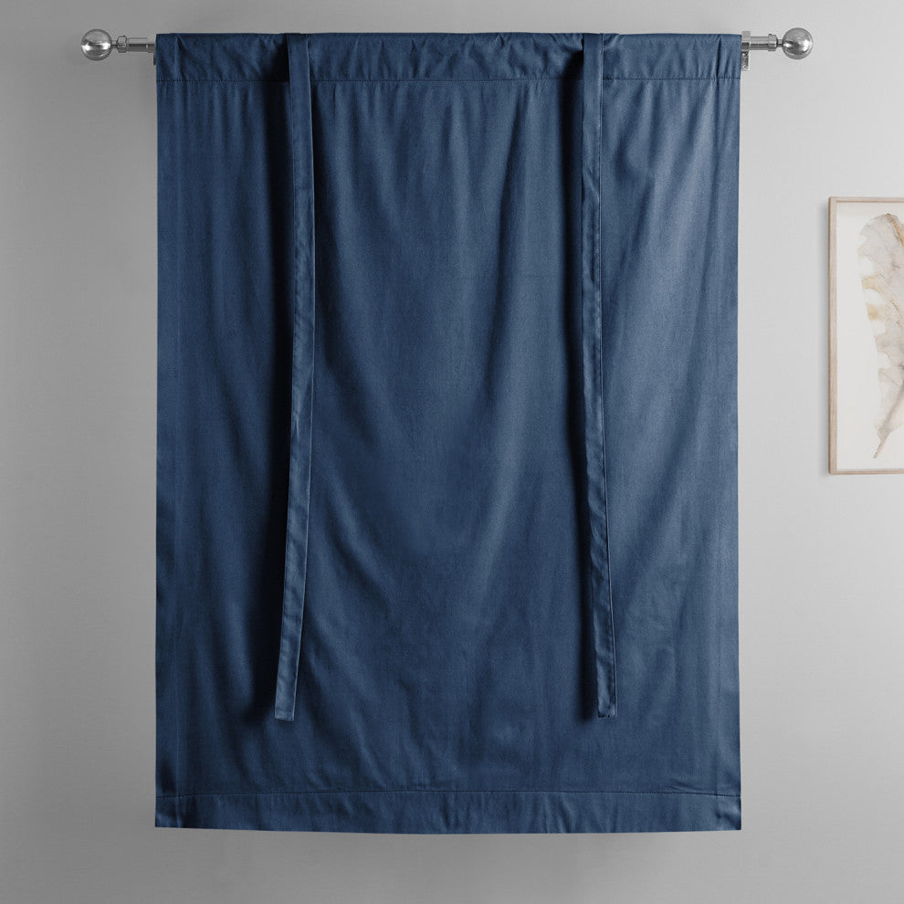 Solid Cotton Tie-Up Window Shade Single Panel, Dark Blue, 46wx63h