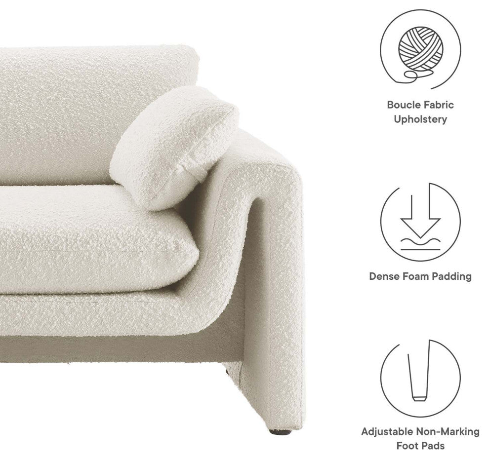 Waverly Boucle Fabric Sofa, Ivory