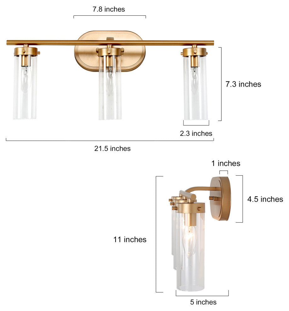 LNC Modern Gold Bathroom Vanity Light, with Clear Glass, 3 Lights