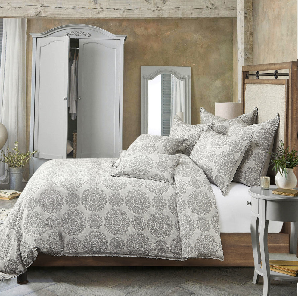 Reagan 8-Piece King Duvet Set, Gray