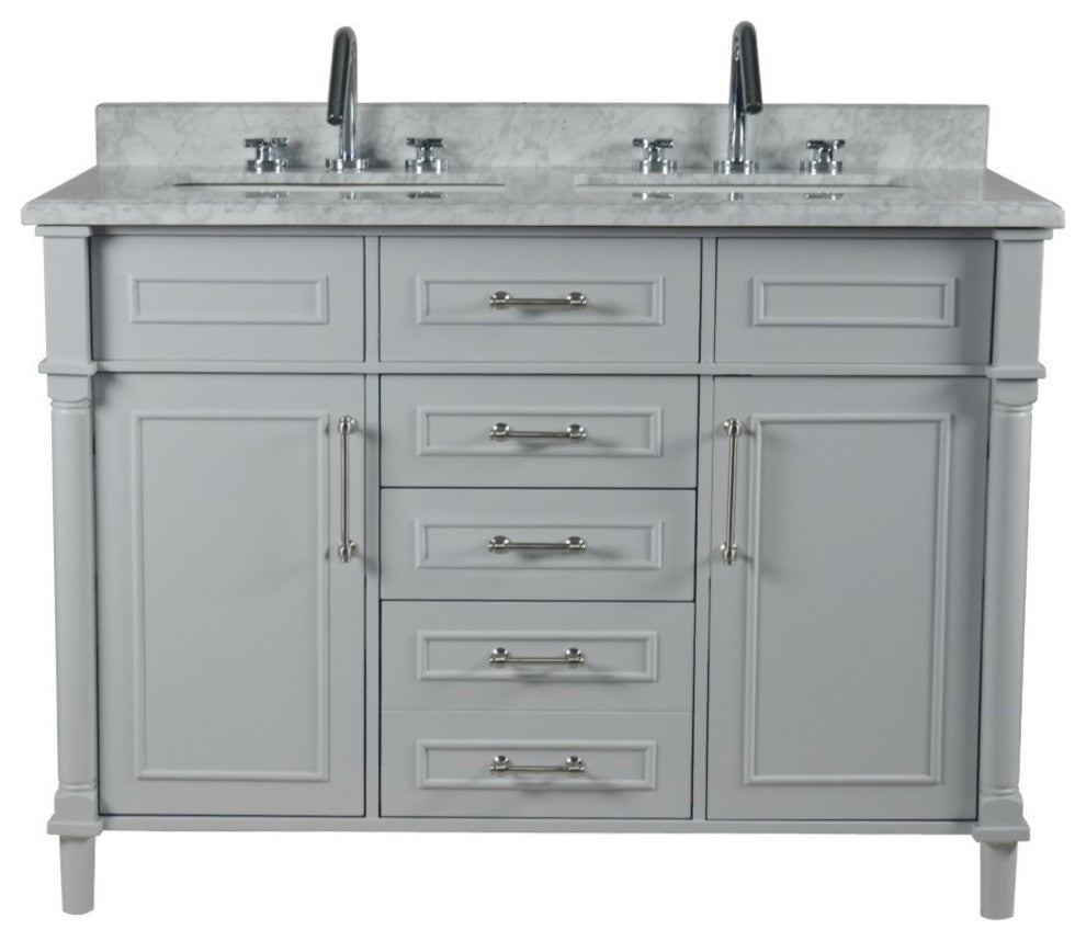 48" Double Vanity, Light Gray With White Carrara Marble Top