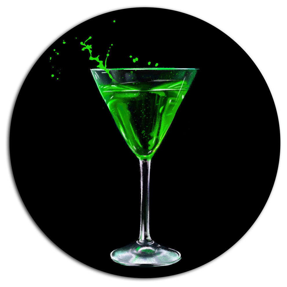 Absinthe On Black Background, Modern Round Wall Art, 11"