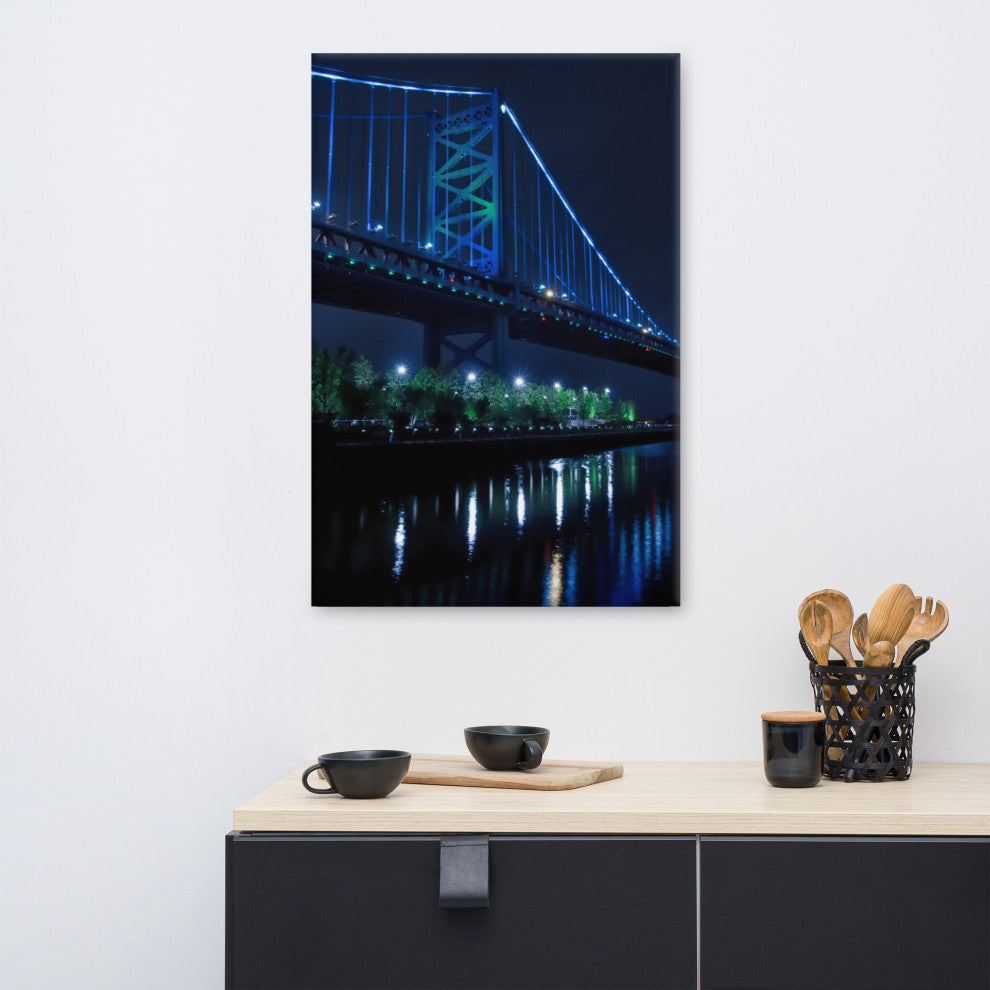 The Ben Franklin Bridge 3 Night Photography Canvas Wall Art Print, 24" X 36"