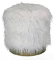 Cortesi Home Sheppe Cylindrical Ottoman With Gold Metal Base, 18", White Faux Fu