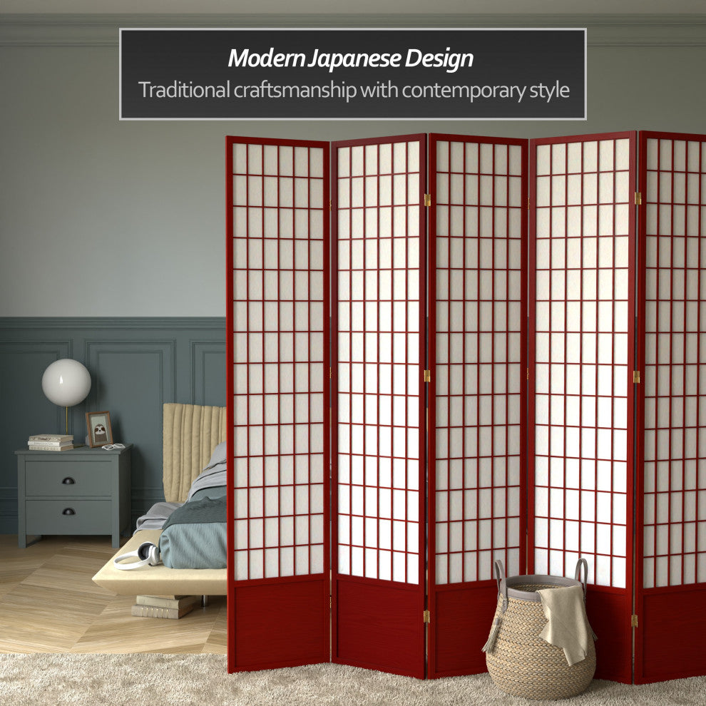 7'' Tall Window Pane Shoji Screen, Rosewood, 6 Panels