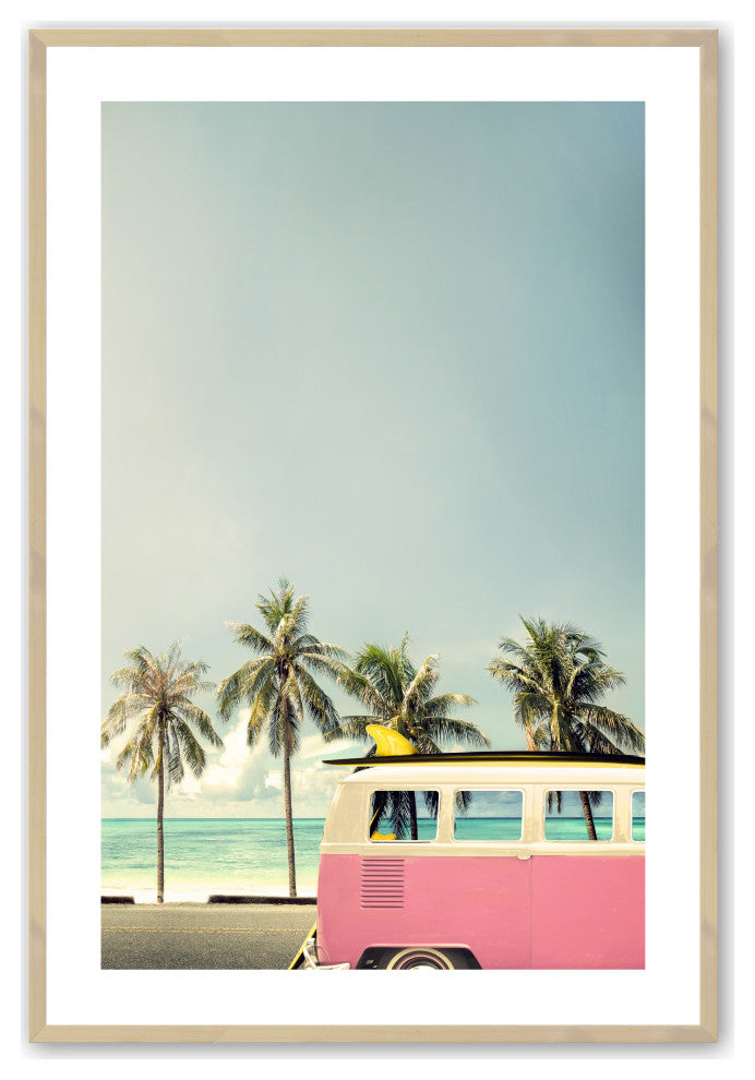 Raw Maple 11" x 14" Pink Wave Rider Framed Print